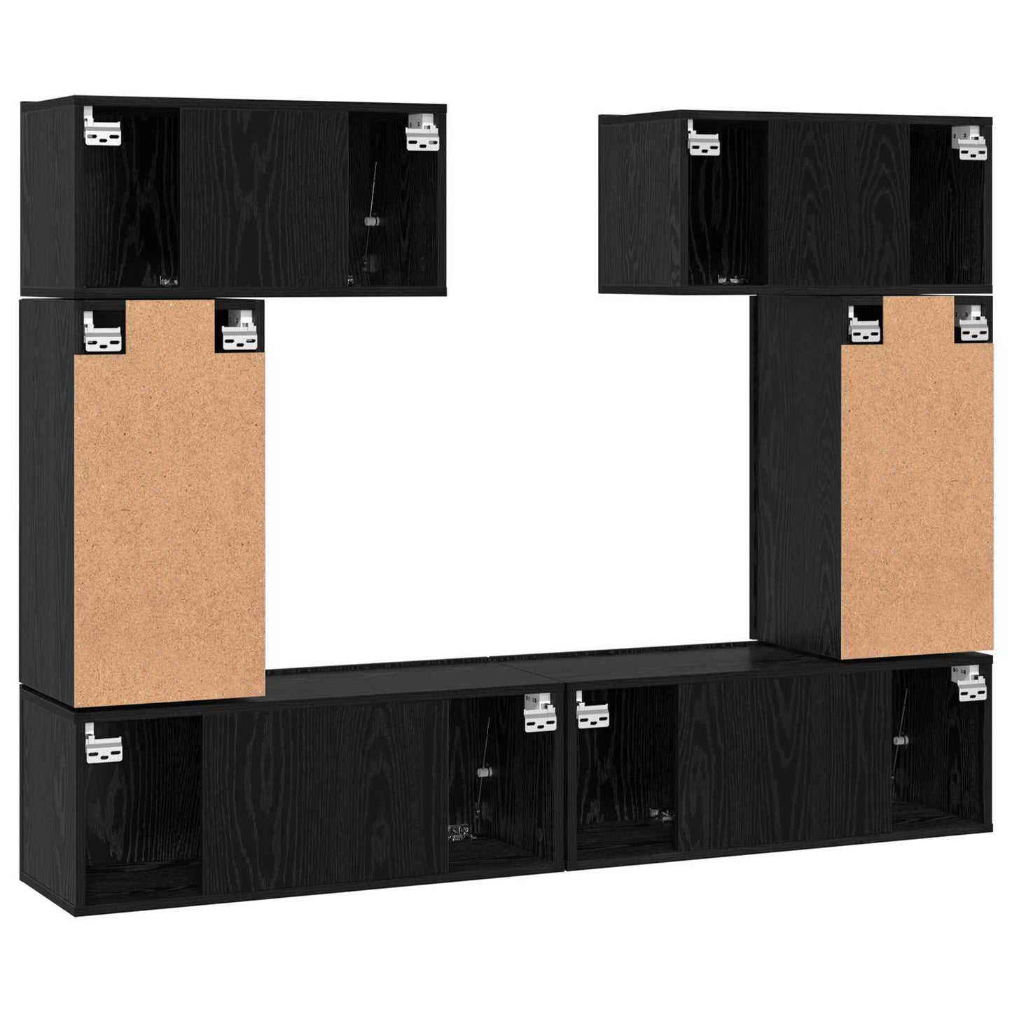 TV Cabinet Set 6 pcs Black Oak Engineered Wood