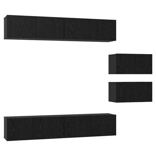 TV Cabinet Set 6 pcs Black Oak Engineered Wood TV Cabinet Set 6 pcs Black Oak Engineered Wood