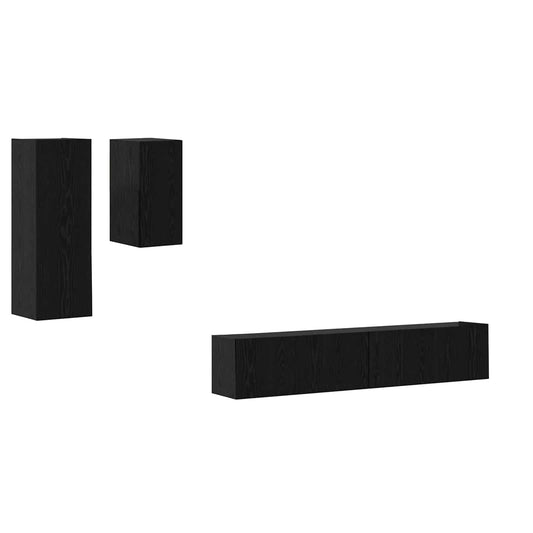 Wall TV Cabinet Wall-mounted 3 pcs Black Oak Engineered Wood Wall TV Cabinet Wall-mounted 3 pcs Black Oak Engineered Wood
