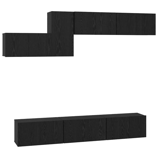 TV Cabinet Set with Drawer 7 pcs Black Oak Engineered Wood TV Cabinet Set with Drawer 7 pcs Black Oak Engineered Wood