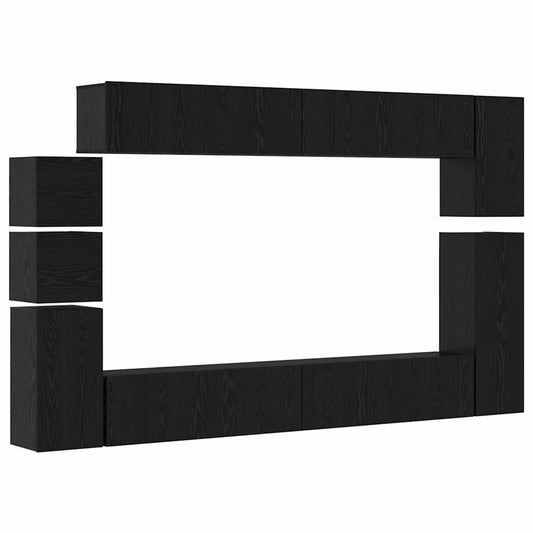 TV Cabinet Set 9 pcs Black Oak Engineered Wood TV Cabinet Set 9 pcs Black Oak Engineered Wood