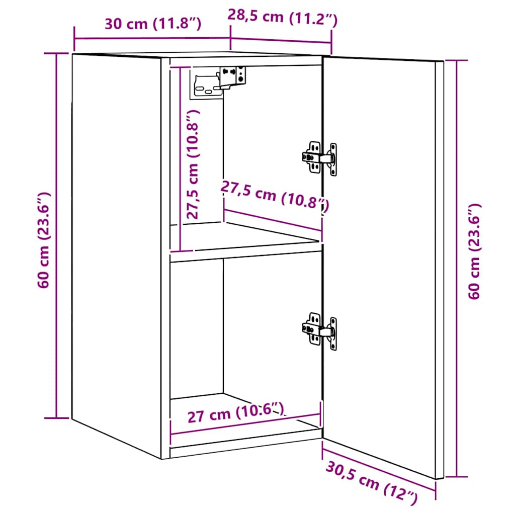 TV Cabinet Set Wall-mounted Black Oak Engineered Wood