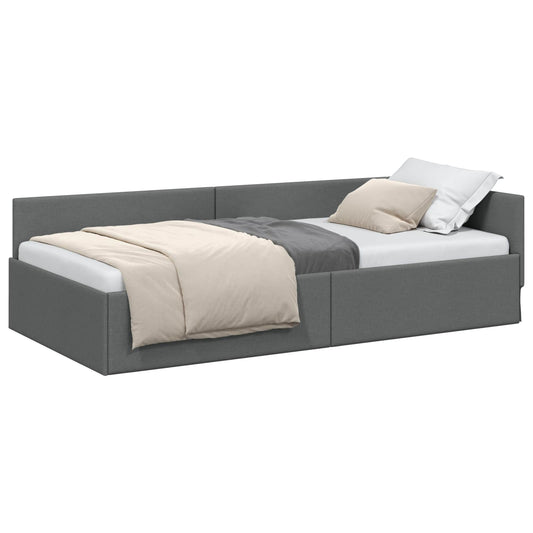 Corner Bed Frame with Headboard Dark Grey 90 cm x 200 cm Velvet Corner Bed Frame with Headboard Dark Grey 90 cm x 200 cm Velvet