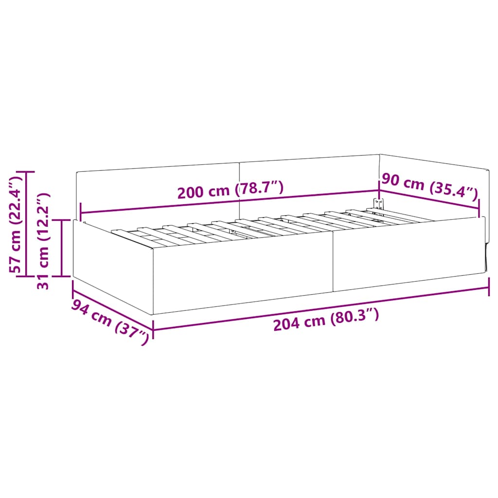 Corner Bed Frame with Headboard Dark Grey 90 cm x 200 cm Velvet