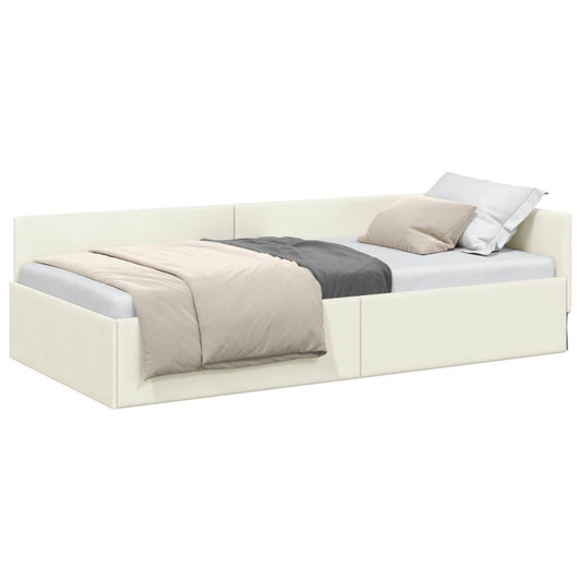 Corner Bed Frame with Headboard Cream 80 cm x 200 cm Velvet Corner Bed Frame with Headboard Cream 80 cm x 200 cm Velvet