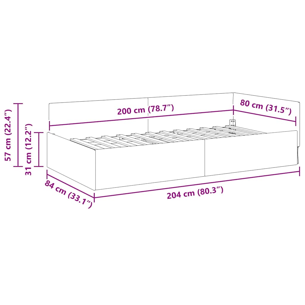 Corner Bed Frame with Headboard Cream 80 cm x 200 cm Velvet