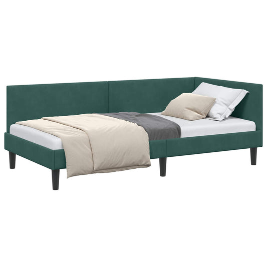 Corner Bed Frame Dark Green 90 cm x 190 cm Velvet Corner Bed Frame Dark Green 90 cm x 190 cm Velvet