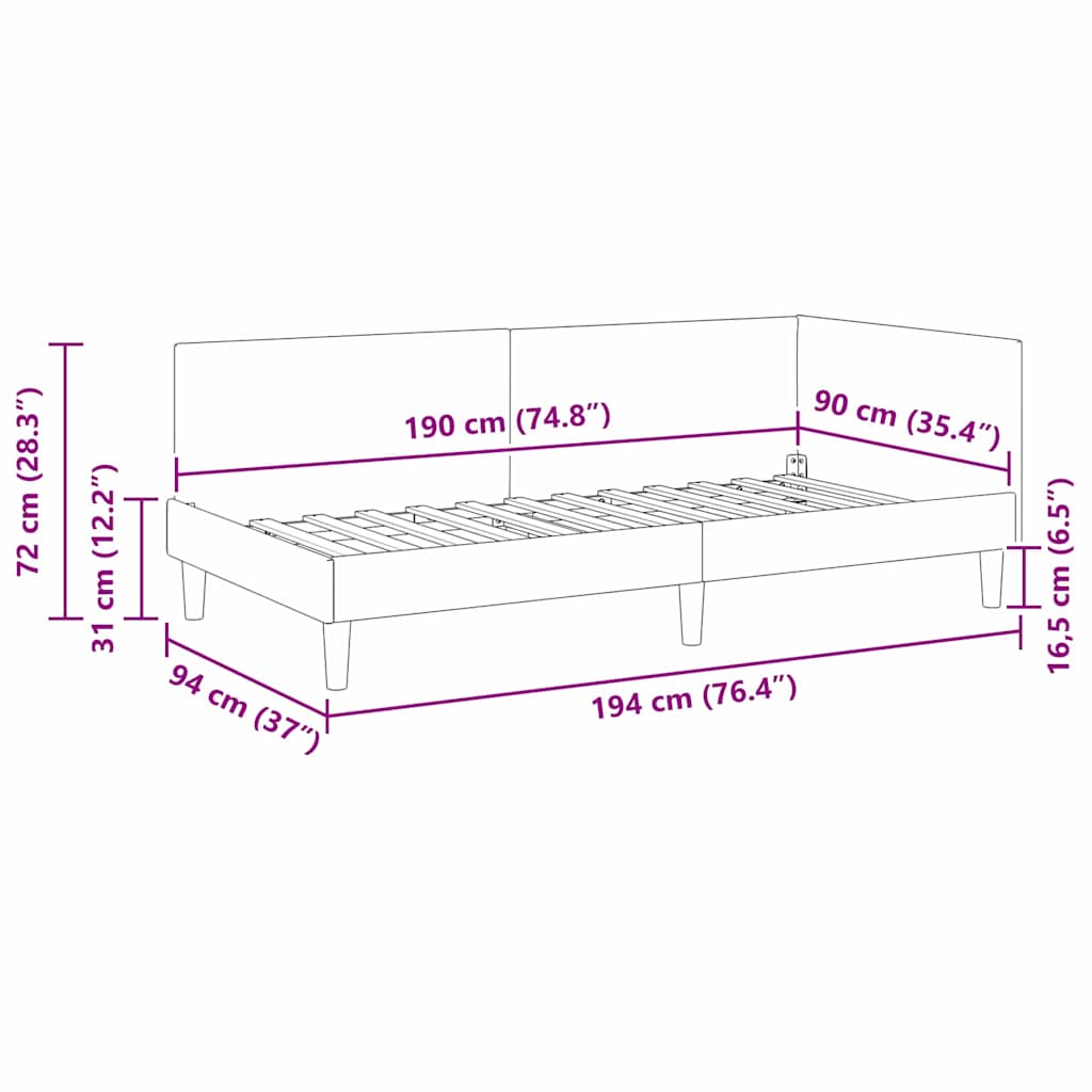 Corner Bed Frame Dark Green 90 cm x 190 cm Velvet