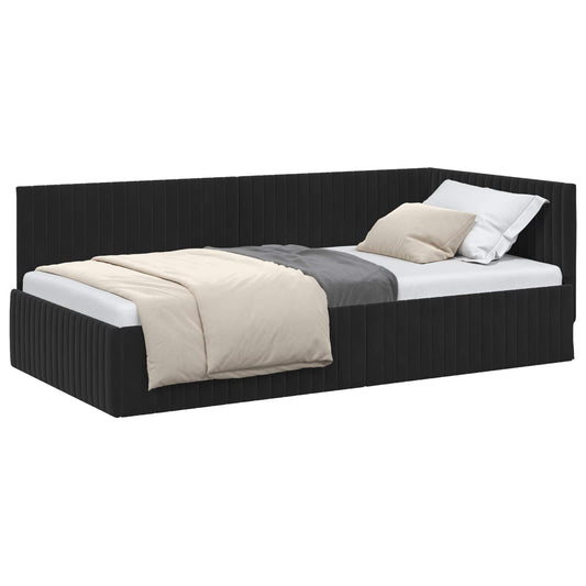 Corner Bed Frame with Headboard Black 100 cm x 200 cm Velvet Corner Bed Frame with Headboard Black 100 cm x 200 cm Velvet