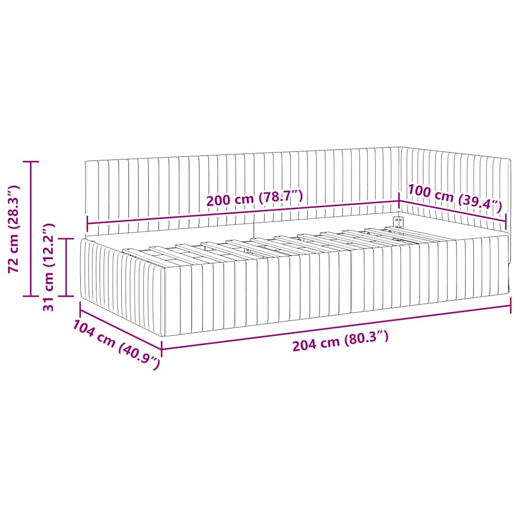 Corner Bed Frame with Headboard Black 100 cm x 200 cm Velvet