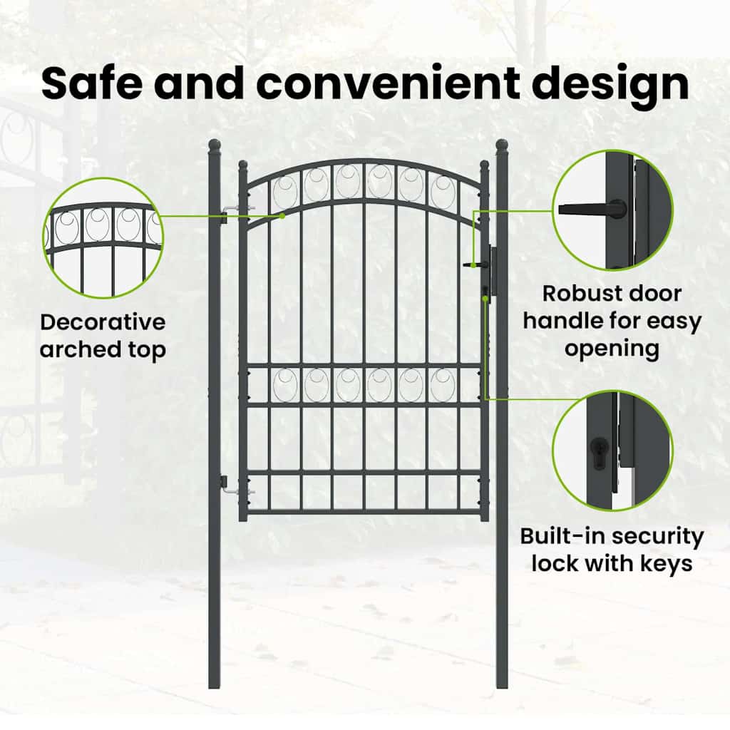 Fence Gate EMMEN 170 x 100 cm Powder-coated steel Grey Lockable