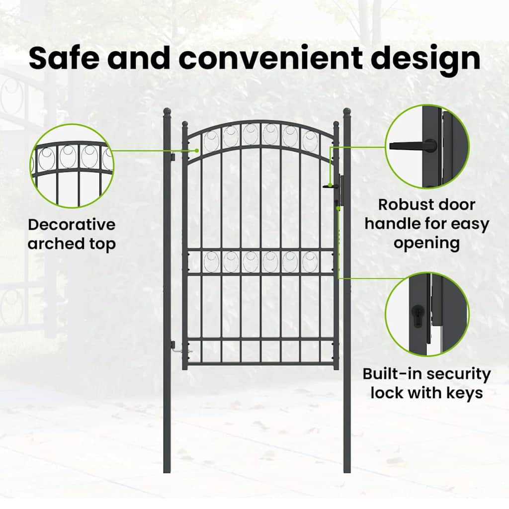 Fence Gate EMMEN 200 x 100 cm Powder-coated steel Grey Lockable