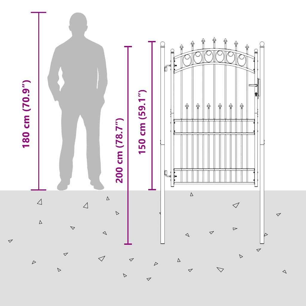 Fence Gate with Spikes EMMEN 200 x 100 cm Powder-coated steel