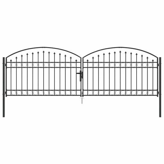 Fence Gate ASSEN 401 x 175.5 cm Steel Grey Lockable Fence Gate ASSEN 401 x 175.5 cm Steel Grey Lockable