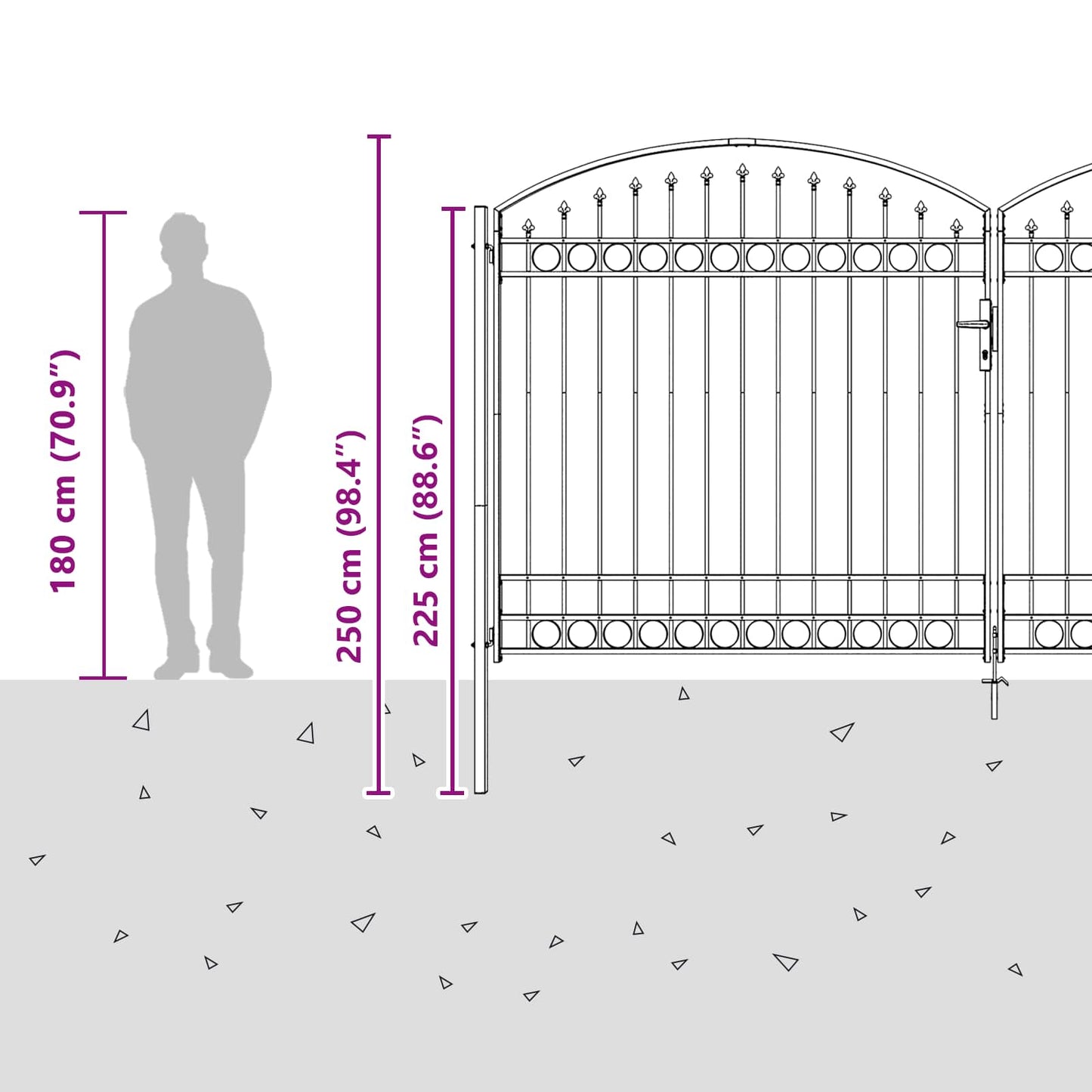 Fence Gate with Lock Grey 401 x 250 cm Steel