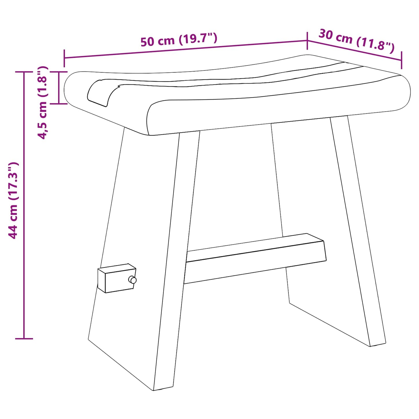 Shower Stool Natural 50 x 30 x 44 cm Solid Suar Wood