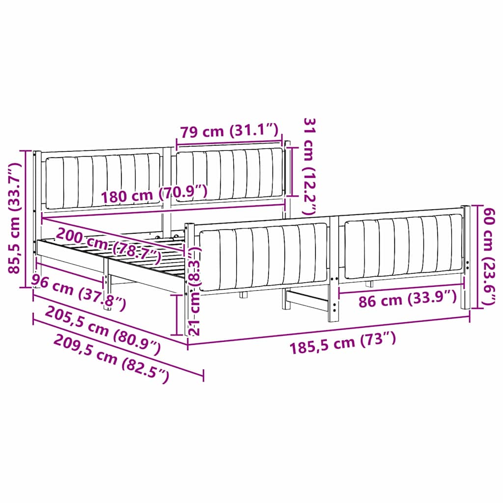 Bed frame White and light grey 180 x 200 cm Solid pine wood
