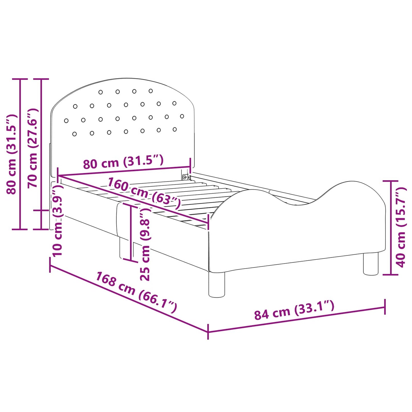 Children's Bed Frame with Headboard Purple 80 x 160 cm Velvet