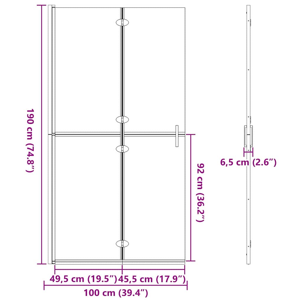 Walk-In Shower Wall Folding Black 100 x 6.5 x 190 cm