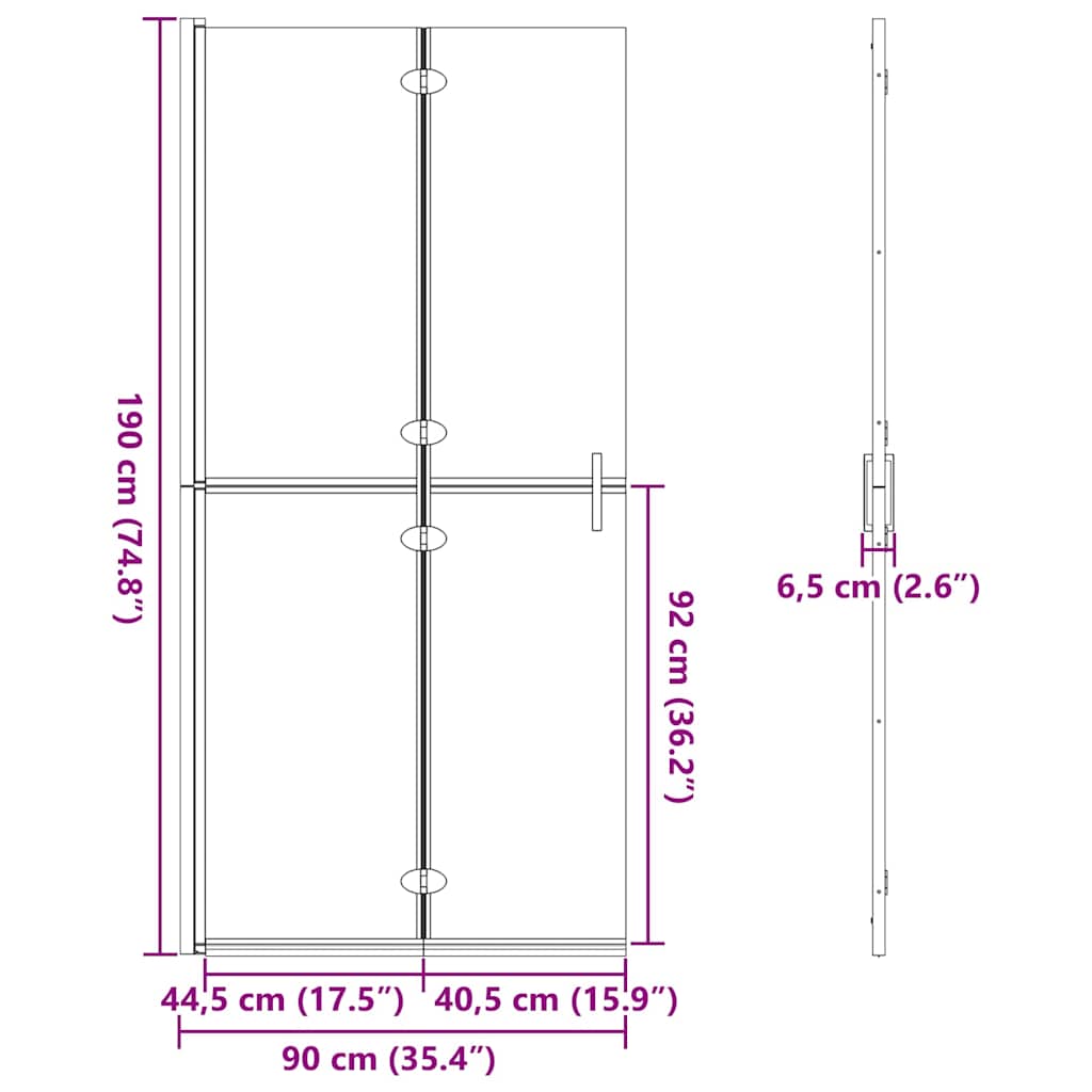 Walk-In Shower Wall Folding Gold 90 x 6.5 x 190 cm