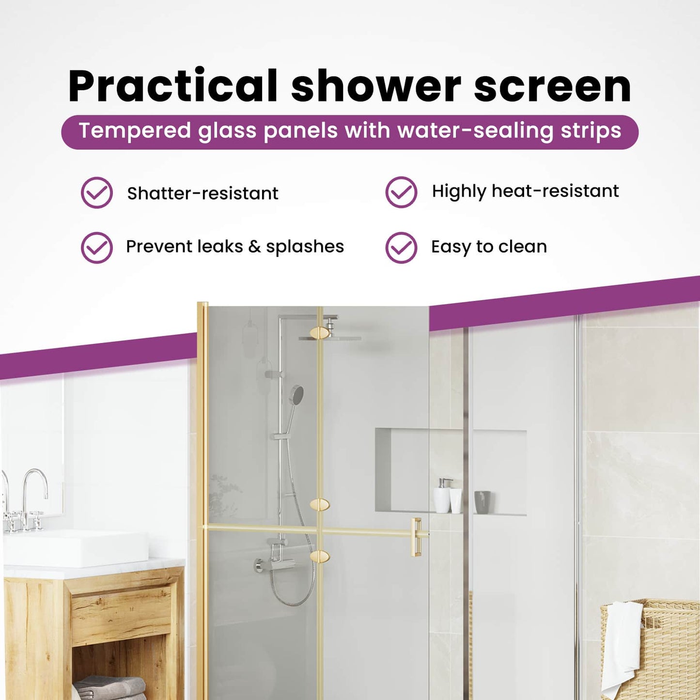Walk-In Shower Wall Folding Gold 110 x 6.5 x 190 cm