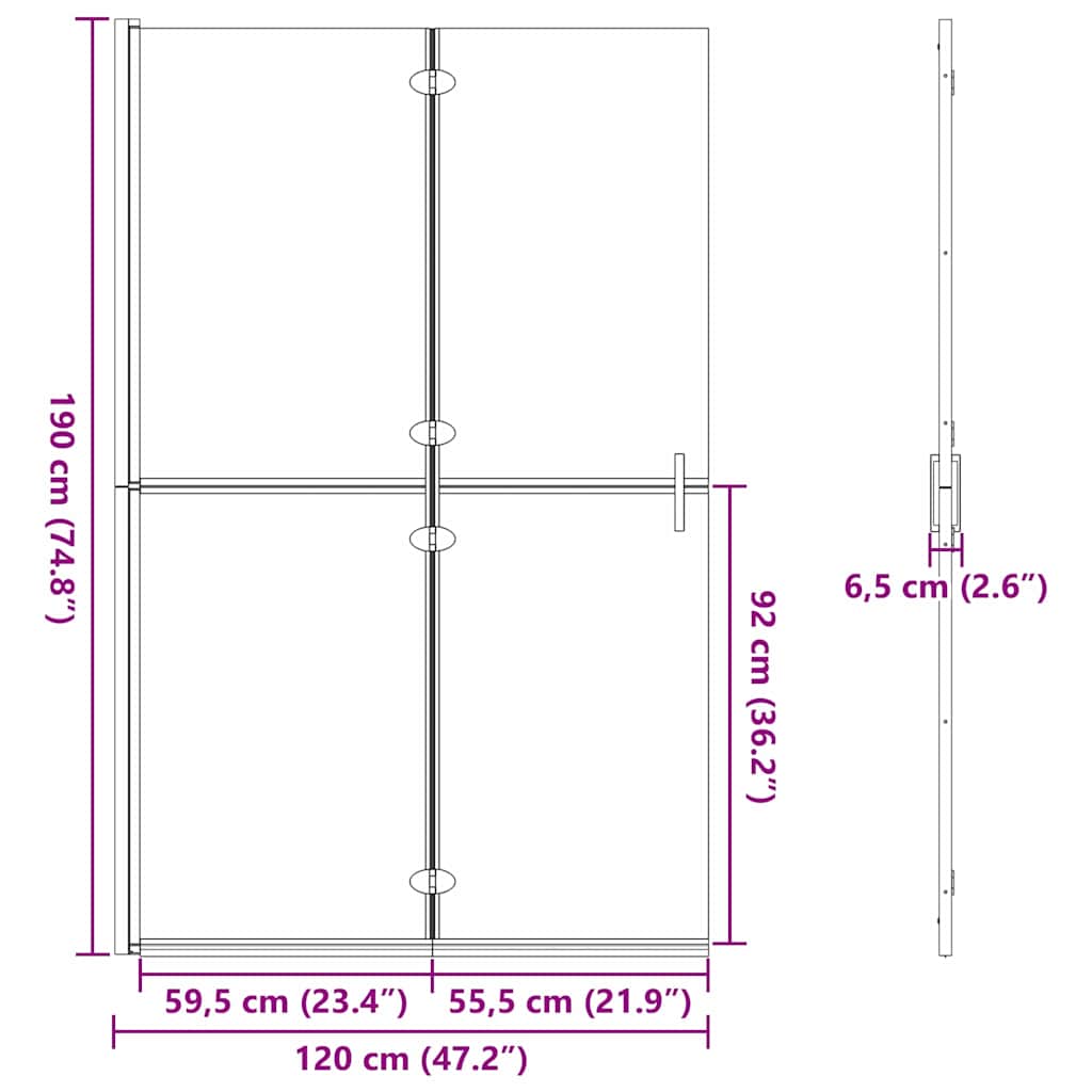 Walk-In Shower Wall Folding Gold 120 x 6.5 x 190 cm