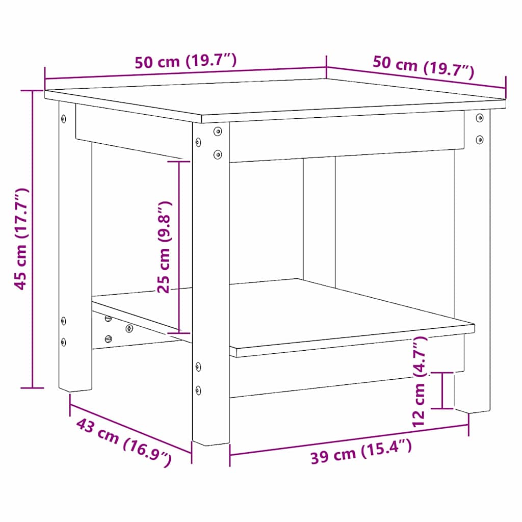 Coffee Table Wax brown 50 x 50 x 45 cm Solid pine wood
