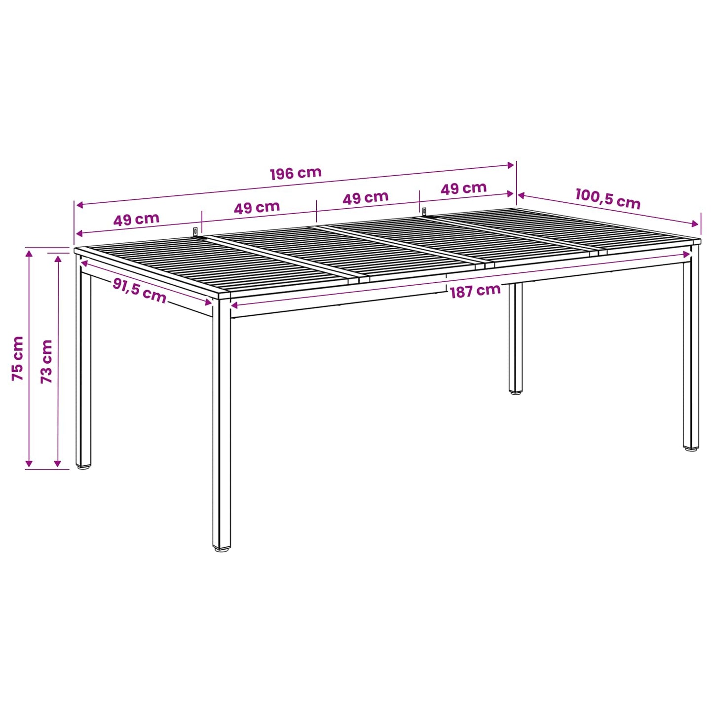 Garden Dinner Table Natural and Coffee 196 x 100.5 x 75 cm