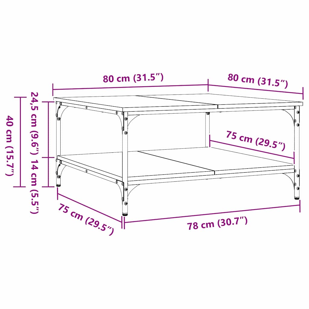 Coffee Table Artisan oak 80 x 80 x 40 cm Engineered Wood