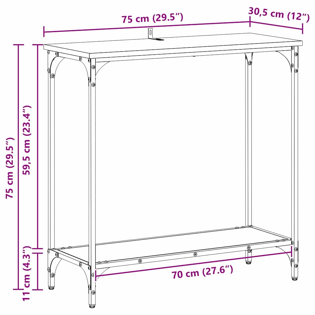 Console Table Black oak 75 x 30.5 x 75 cm Engineered wood
