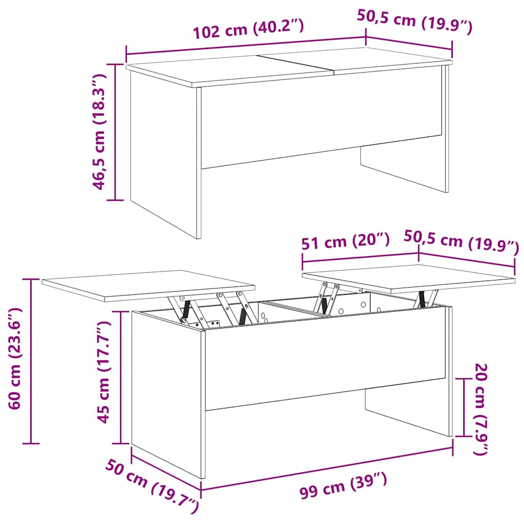 Coffee Table Old Wood 102 x 50.5 x 46.5 cm Engineered Wood