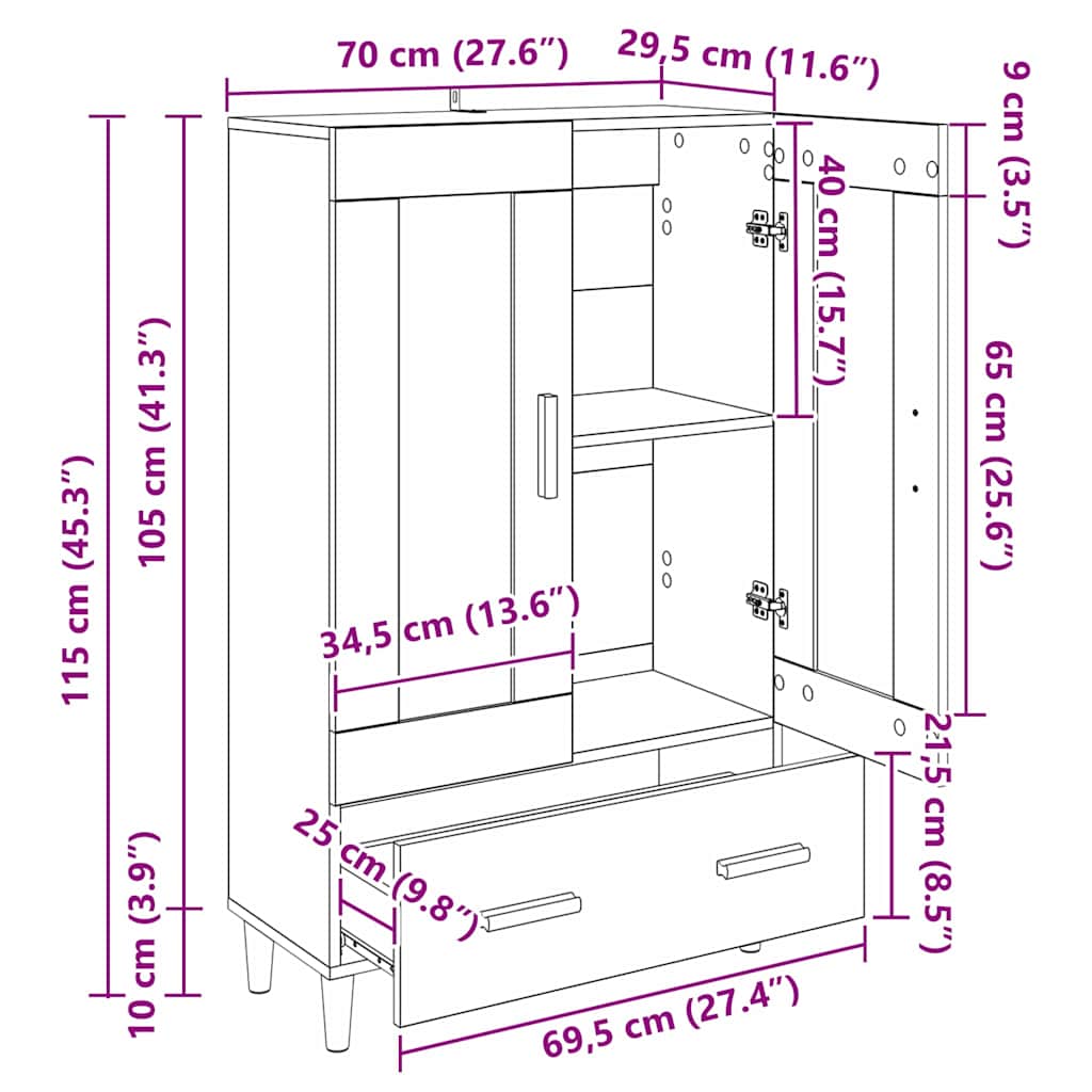 Highboard Artisan Oak 70 x 31 x 115 cm Engineered Wood