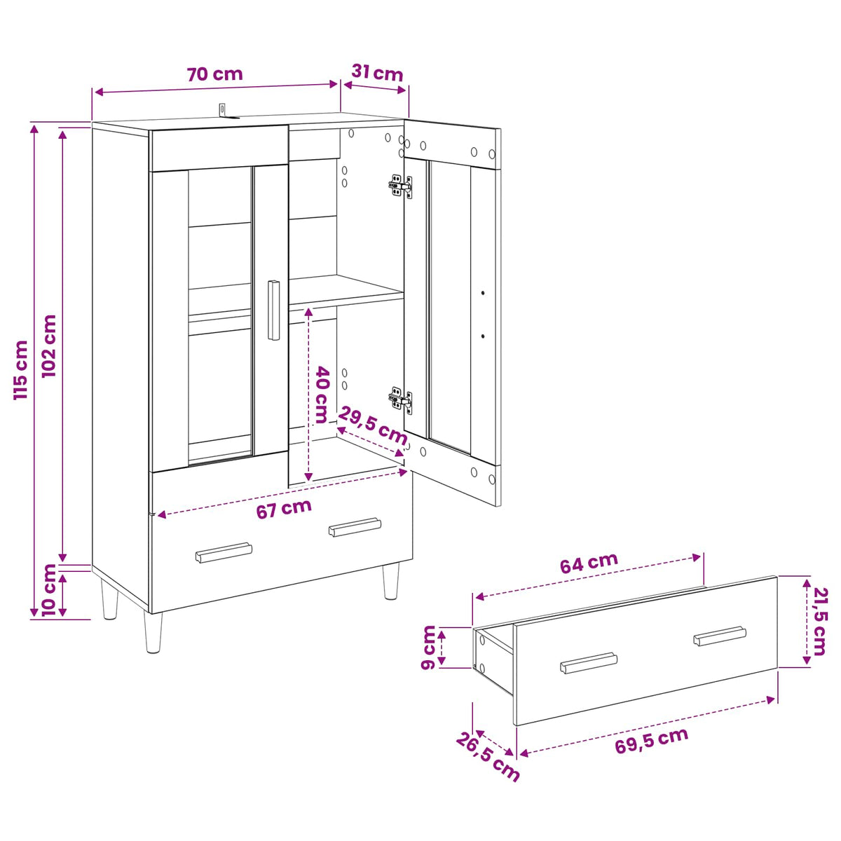 Highboard Black Oak 70 x 31 x 115 cm Engineered Wood