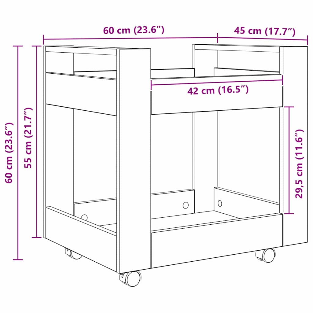 Desk Trolley Artisan Oak 60 x 45 x 60 cm Engineered Wood