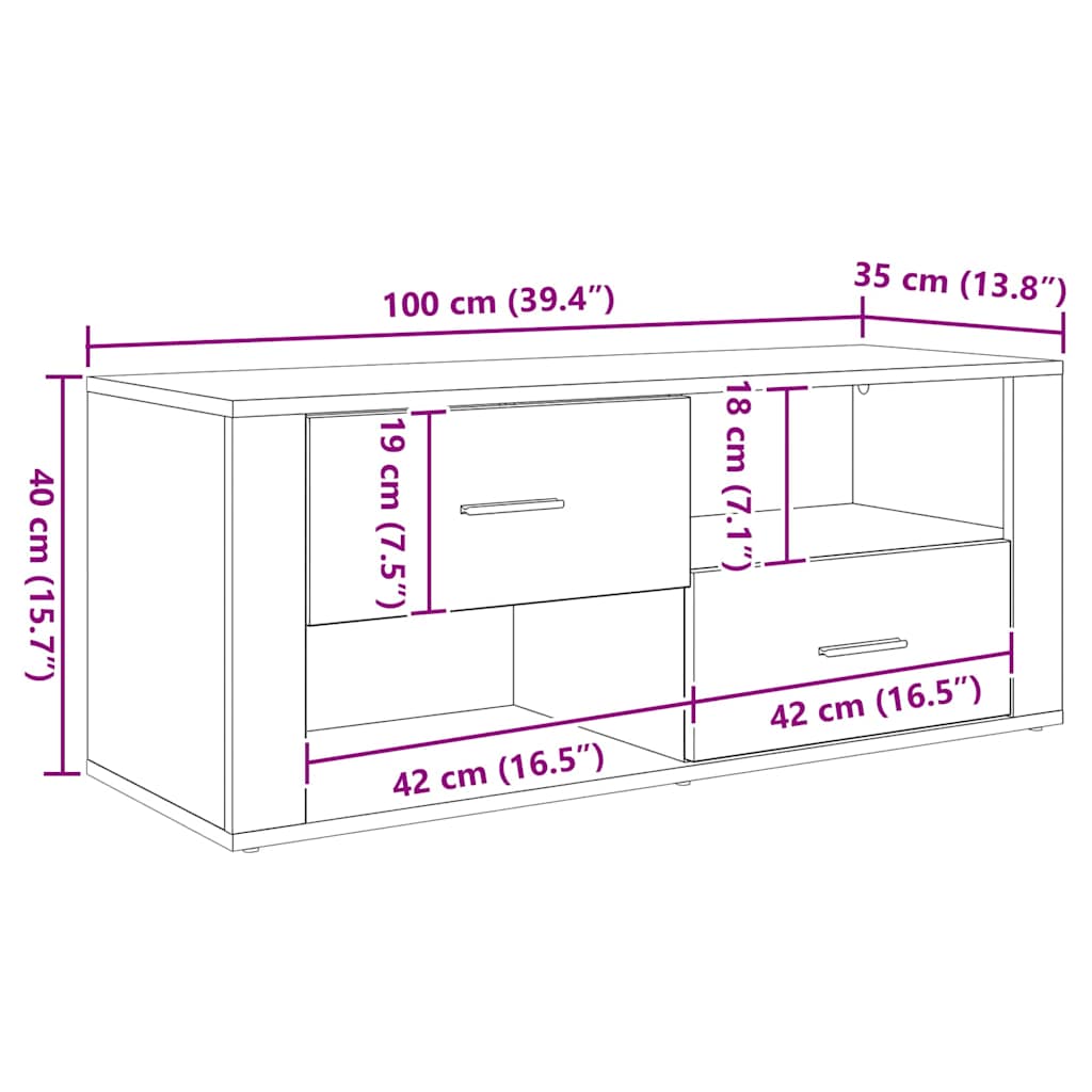TV Cabinet 100 x 35 x 40 cm Black Oak Engineered Wood