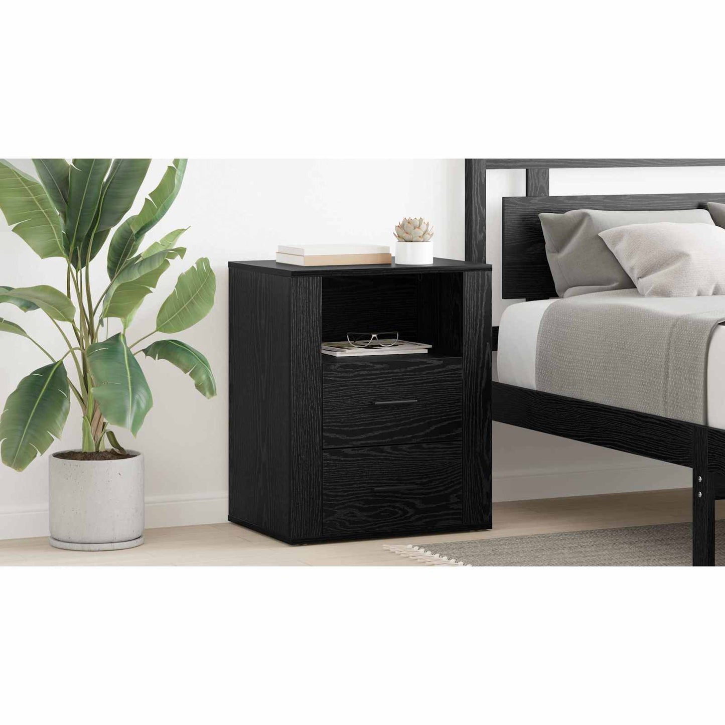 Bedside Cabinet Black Oak 35 x 50 x 60 cm Engineered Wood