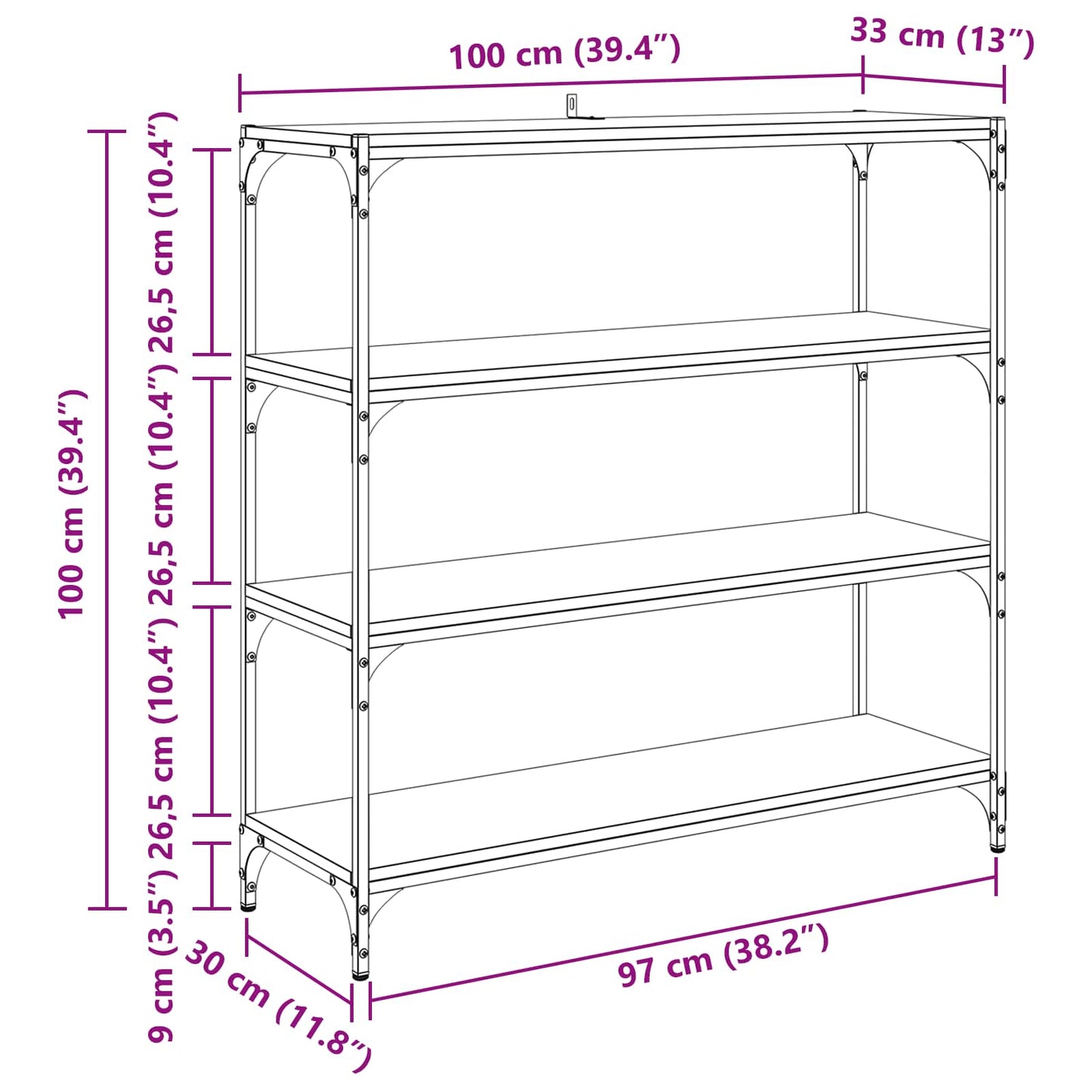 Book Cabinet 3-Tier 100 x 33 x 100 cm Engineered wood