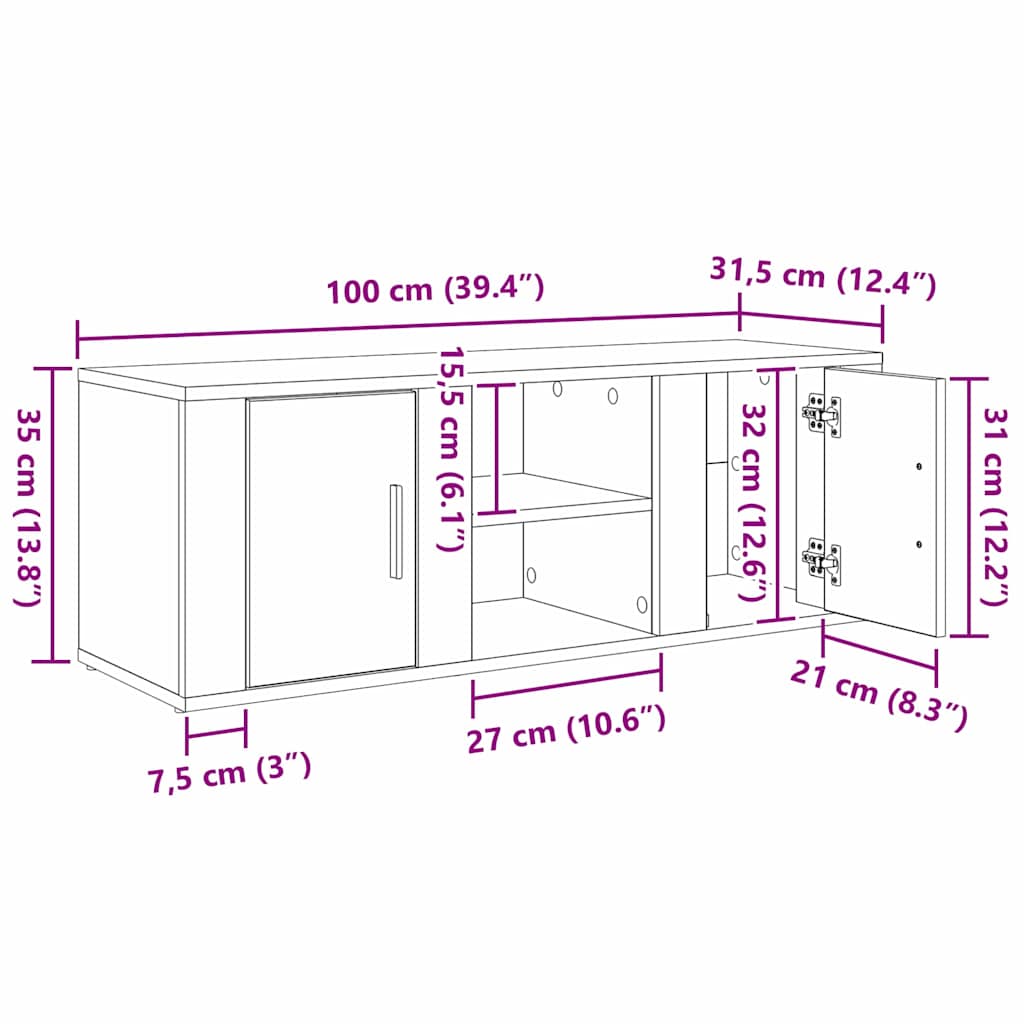 TV Cabinet 100 x 31.5 x 35 cm Black Oak Engineered Wood
