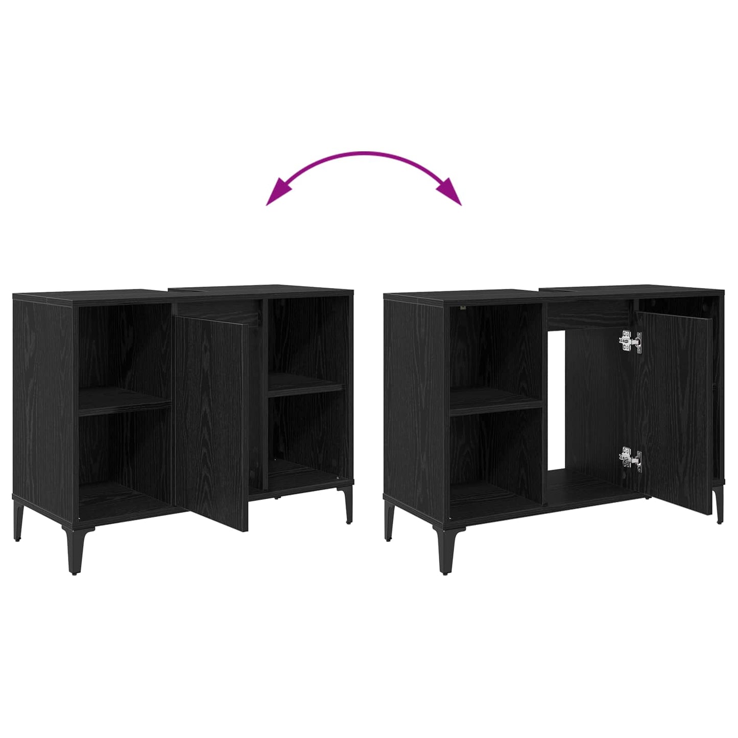 Sink cabinet Black Oak 80 x 33 x 60 cm Engineered Wood and Iron