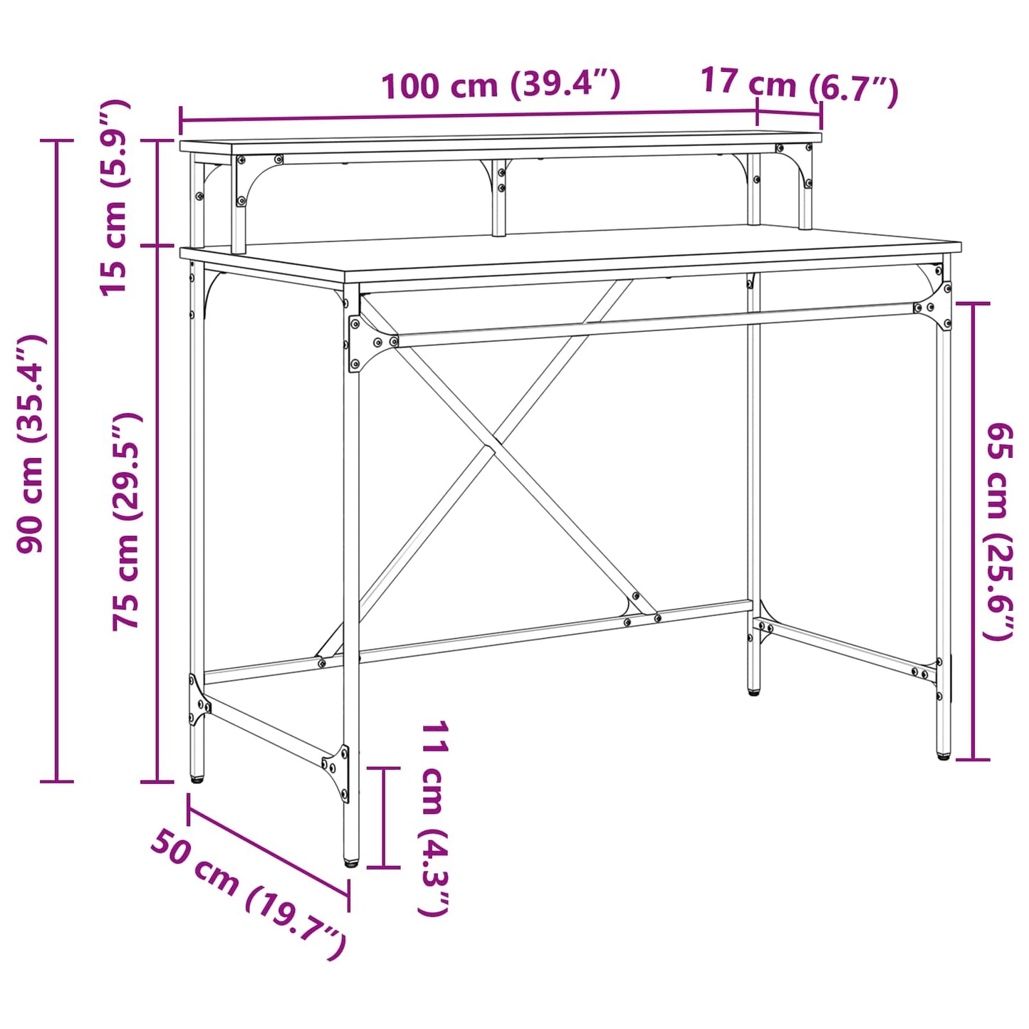 Desk Black Oak 100 x 50 x 90 cm Engineered Wood