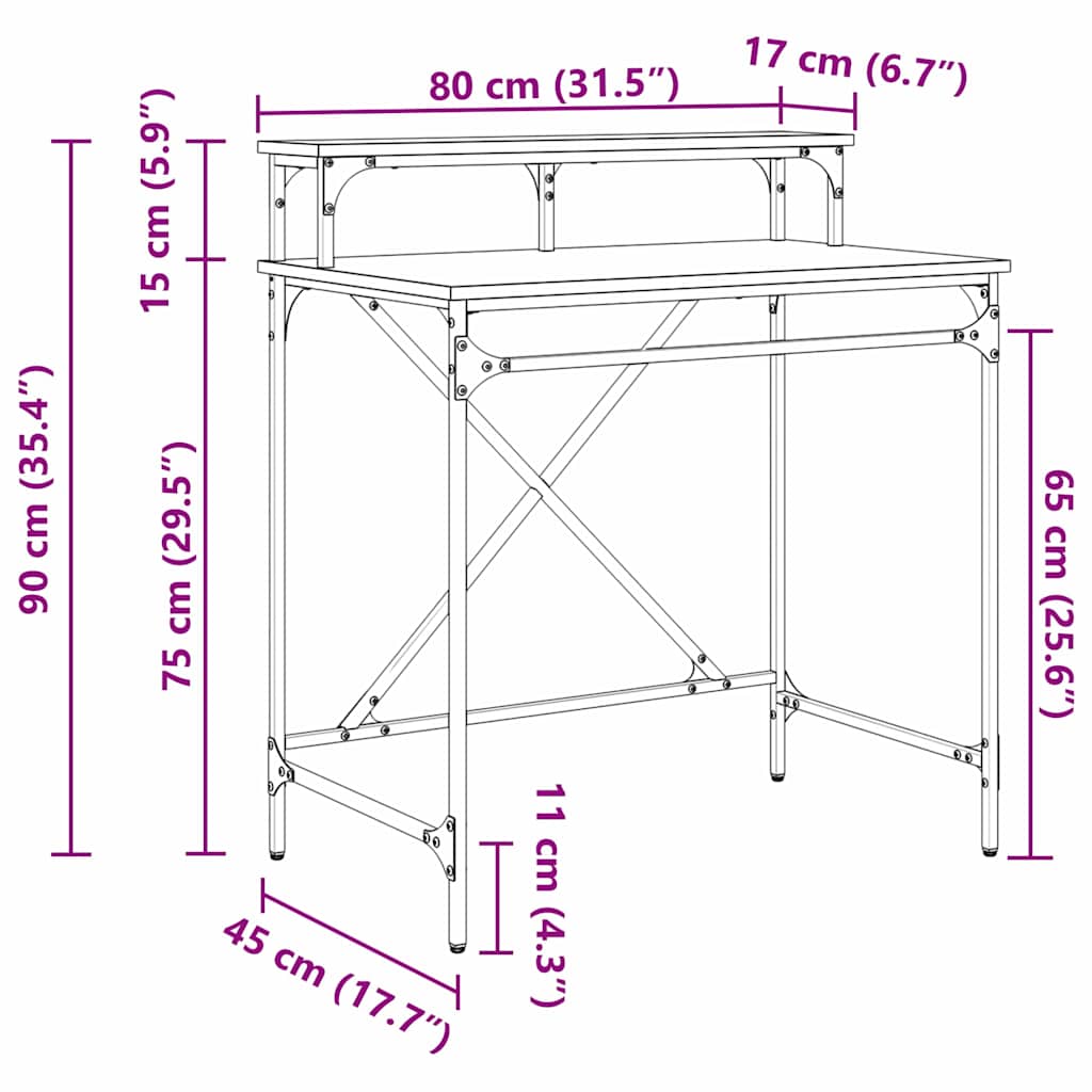 Desk Black Oak 80 x 50 x 90 cm Engineered Wood