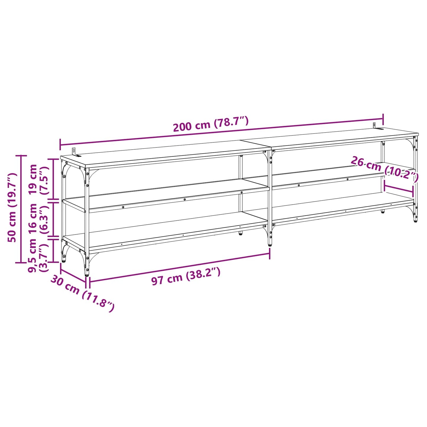 TV Cabinet 200 x 30 x 50 cm Old Wood Engineered Wood and Iron