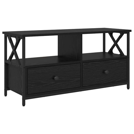 TV Cabinet Black Oak 90 x 33 x 45 cm Engineered Wood and Steel TV Cabinet Black Oak 90 x 33 x 45 cm Engineered Wood and Steel