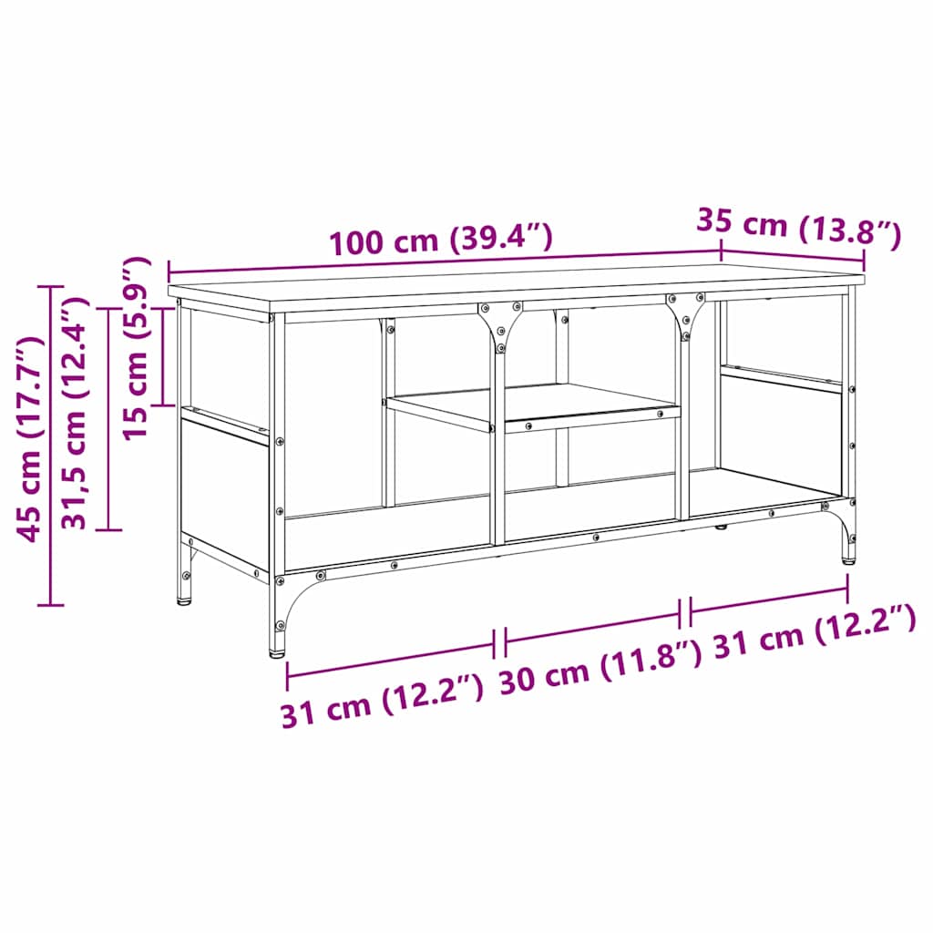 TV Cabinet Black Oak 100 x 35 x 45 cm Engineered Wood and Iron