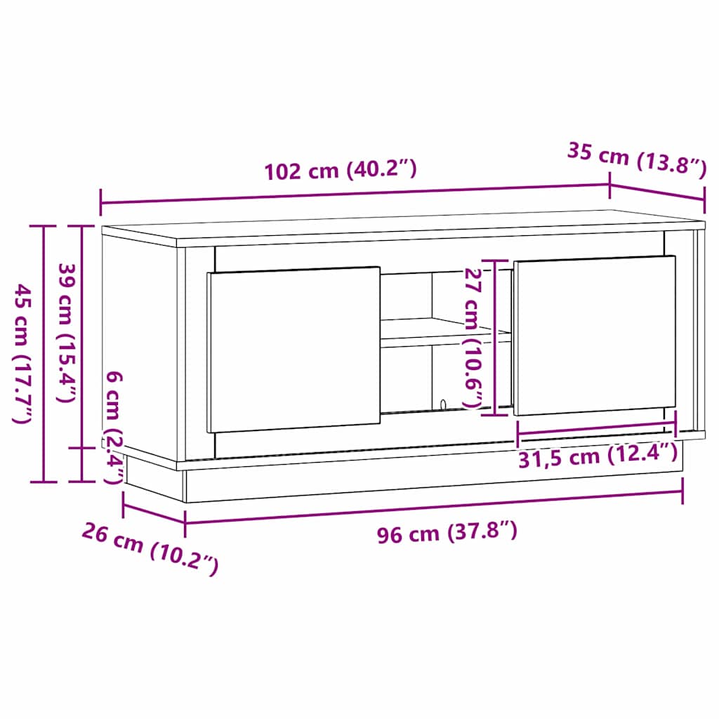 TV Cabinet 102 x 35 x 45 cm Black Oak Engineered Wood