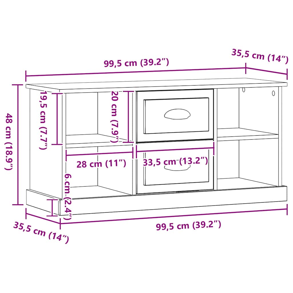 TV Cabinet 99.5 x 35.5 x 48 cm Black Oak Engineered Wood