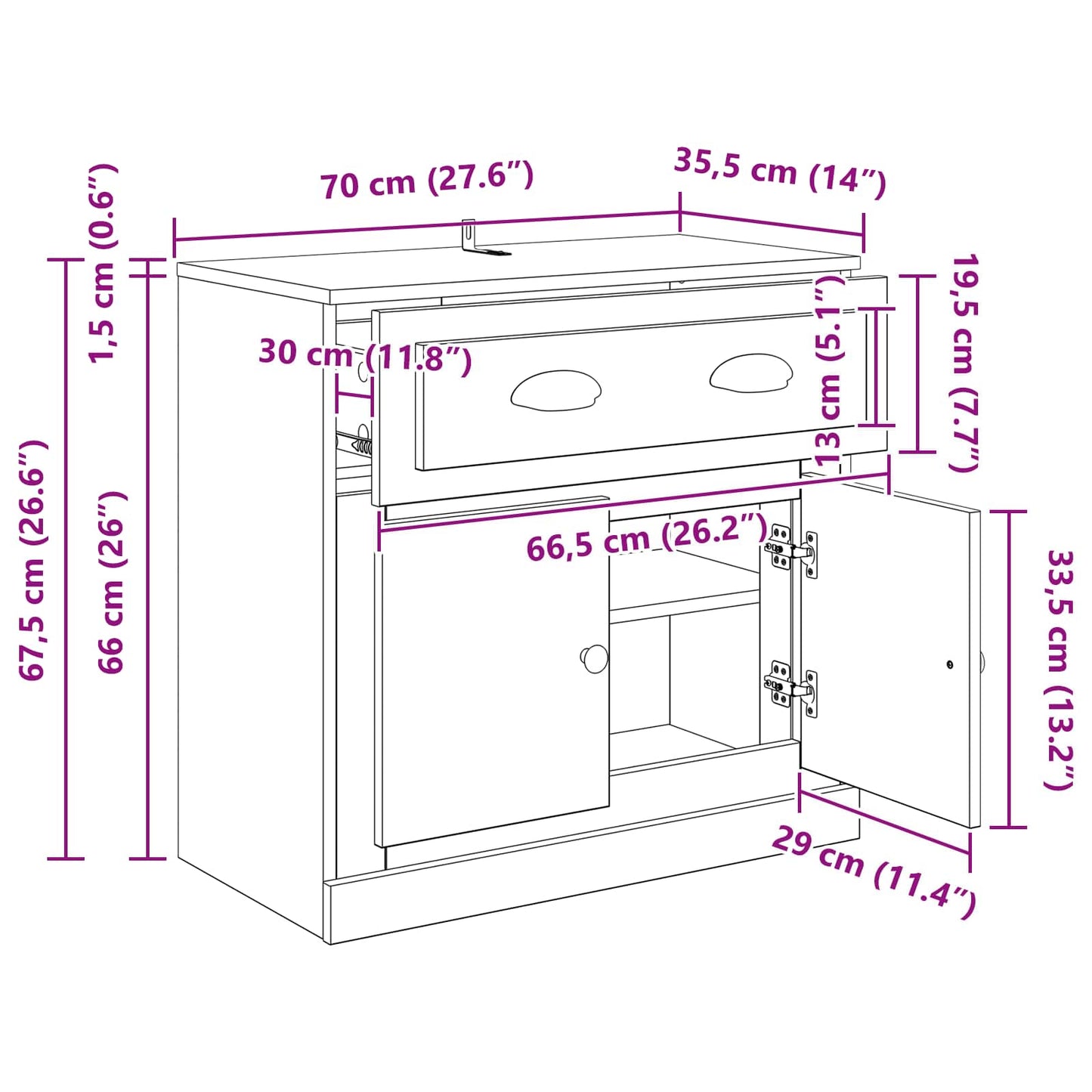 Highboard Artisan Oak 70 x 35.5 x 67.5 cm Engineered Wood