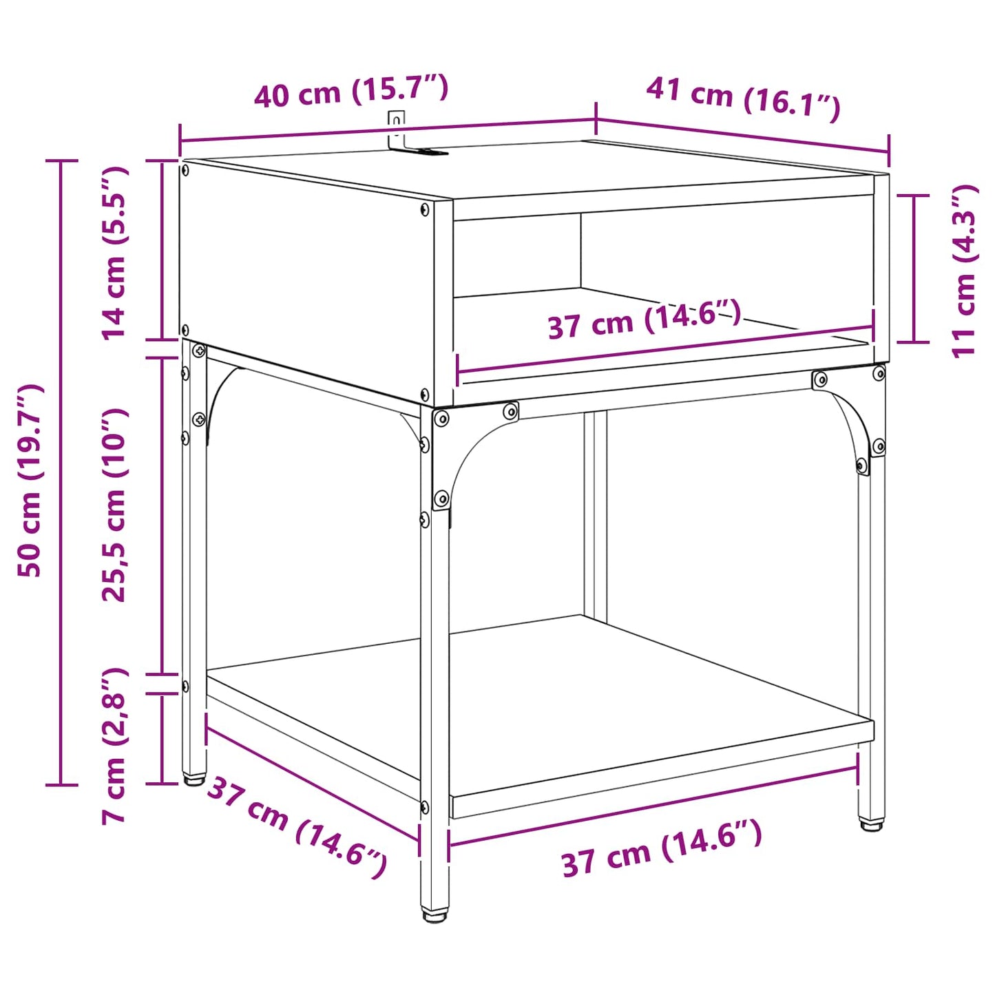 Bedside Table Black Oak 40 x 40 x 50 cm Engineered Wood