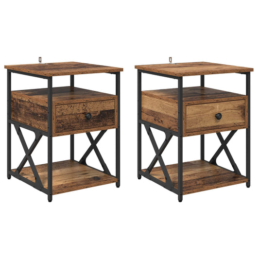 Bedside Cabinet 2 pcs Old Wood 40 x 42 x 55 cm Engineered Wood Bedside Cabinet 2 pcs Old Wood 40 x 42 x 55 cm Engineered Wood