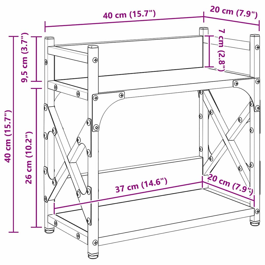 Printer Stand Old Wood 40 x 20 x 40 cm Engineered Wood